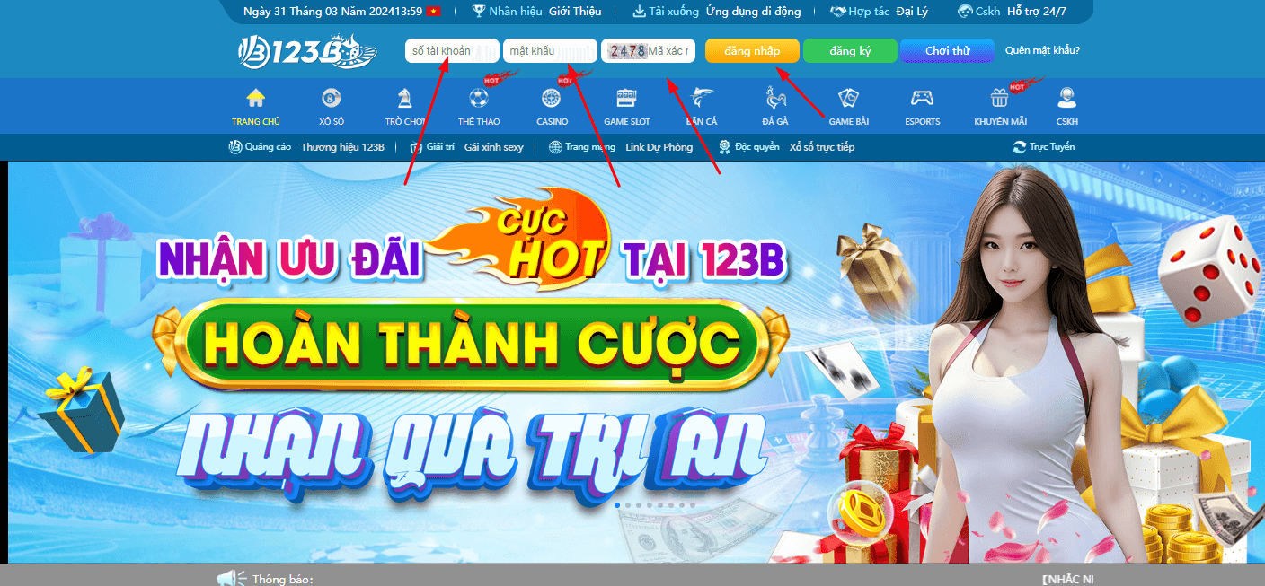123B com đăng nhập trên máy tính