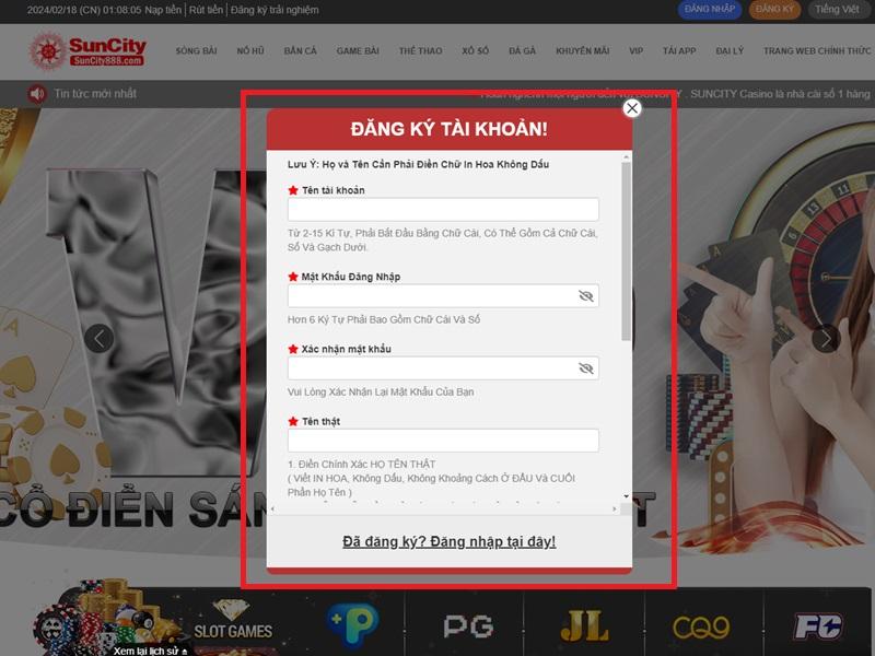 Điền đầy đủ và chính xác các thông tin đăng ký theo mẫu có sẵn từ nhà cái