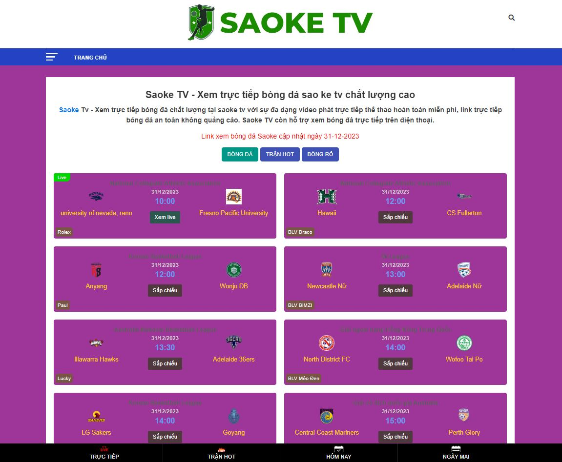 Lịch thi đấu bóng đá trực tiếp trên sao ke tv